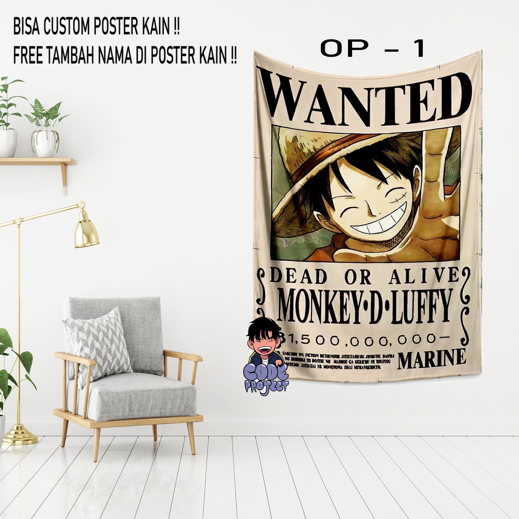 POSTER KAIN ONE PIECE - bounty one piece - hiasan kamar one piece - bounty poster ukuran besar one p