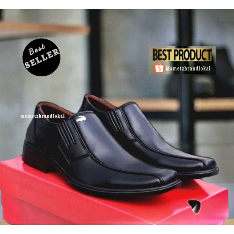 BEST PRODUCT - Sepatu Pantofel Hitam Coklat Pria Tanpa Tali Pendek Kulit Swedian Formal Kerja Kantor-hitam