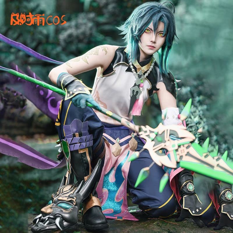 [ RENTAL ] Kostum Xiao Cosplay Genshin Impact Sewa Wig Manmei Fullset Topeng PJWS