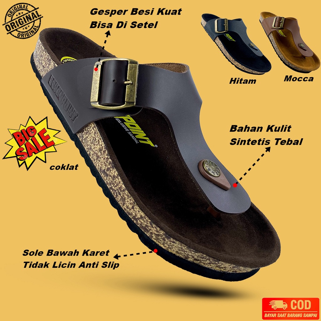 Sandal Pria Casual Original Sevenpoint Sendal Jepit Gesper Cowok  Kasual Formal Kulit Sole Puyuh Kekinian Model Birken