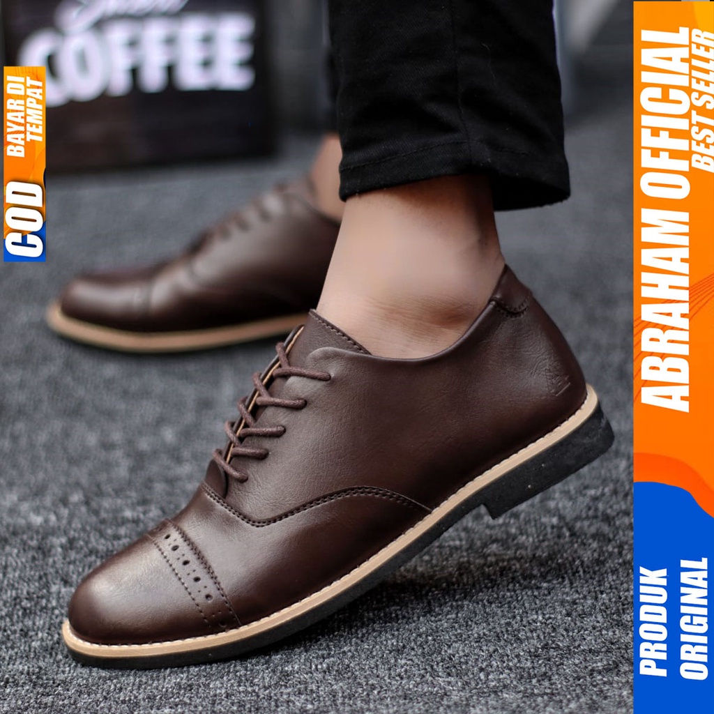 Sepatu Formal Full Hitam Tali Pantofel Kerja Kantor Pria ABRAHAM ROHAN