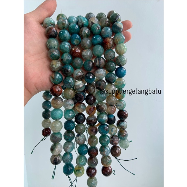 batu AQUAMARINE SERAT BIRU FACETED 16mm cutting UKIR gelang kalung