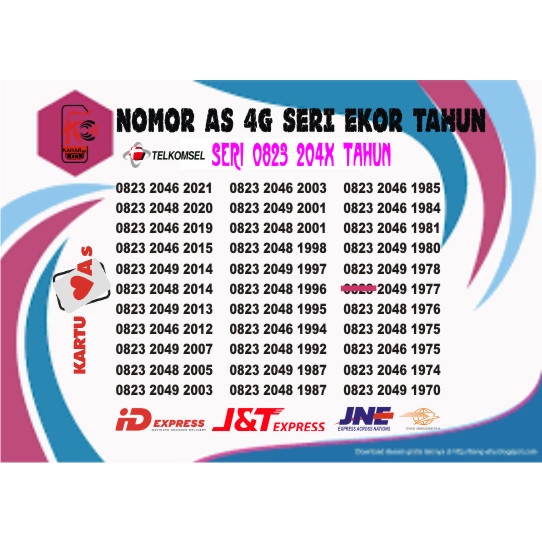 NOMOR CANTIK PERDANA AS 4G LTE SERI 0823 204X TAHUN