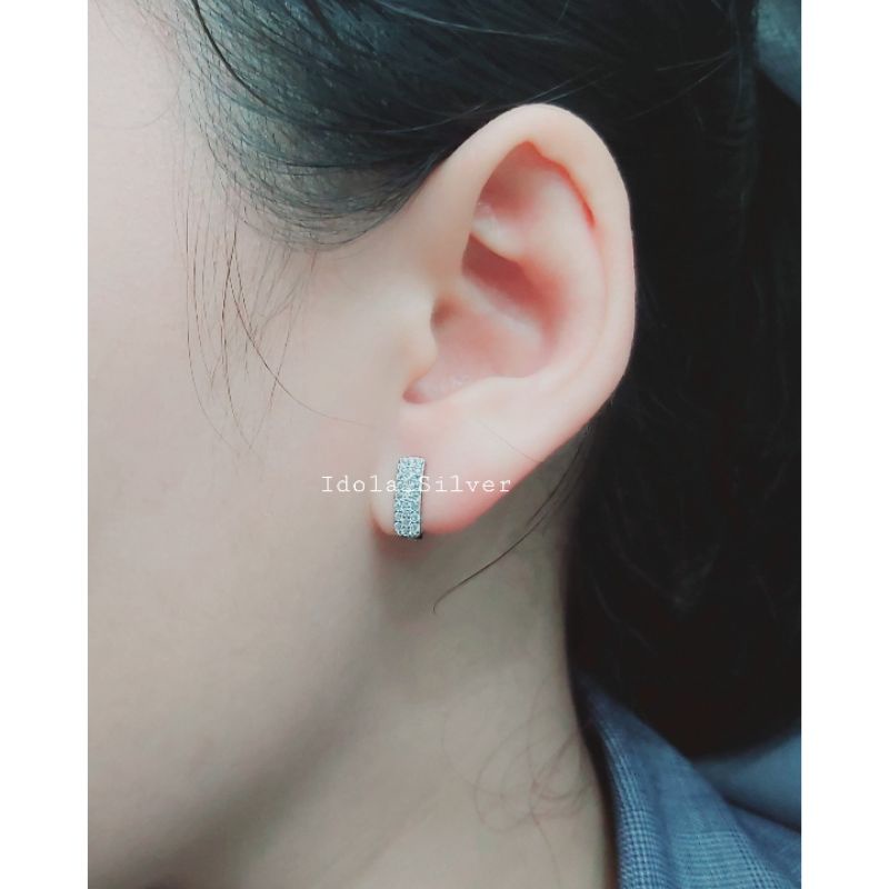 ANTING PERAK ASLI SILVER 925 LAPIS EMAS MODEL PERSEGI PERMATA FULL - PERHIASAN PERAK WANITA