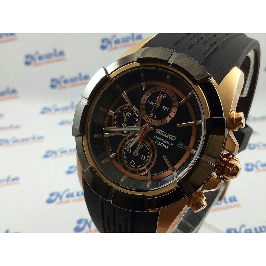 Seiko Quartz SNDE78P1 Chronograph Rose Gold Case - Jam Tangan Pria SNDE78