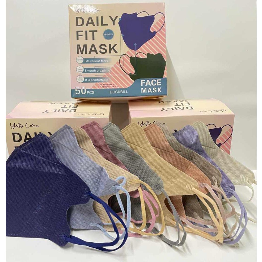 Apotik_Nugroho Masker Duckbill Y&B Ynb Care Facemask Emboss Mix Warna Warni Putih,Hitam,Abu