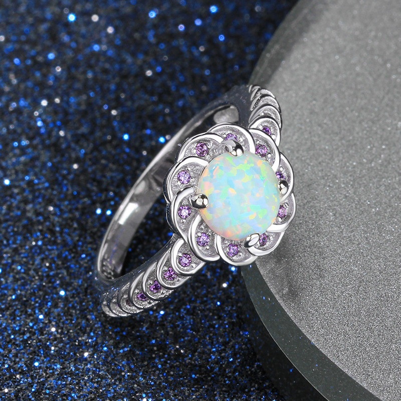 New Fashion Diamond Round Flower Opal Ring