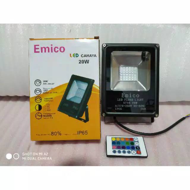lampu sorot taman led rgb 20 watt warna warni remote lampu hias taman emico putih kuning