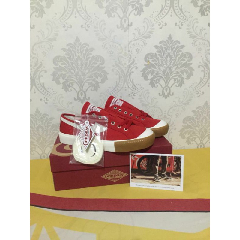  Sepatu  Compass  Gazelle Low Red  white RED  GUM TERMURAH 