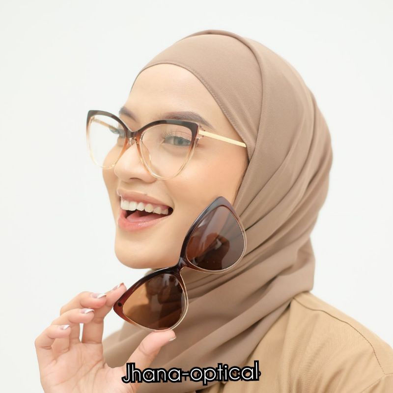 0FRAME KACAMATA WANITA CAT EYE KLIP ON LENSA ANTI RADIASI &amp; ANTI UV | KACAMATA FASHION MINUS &amp; PLUS