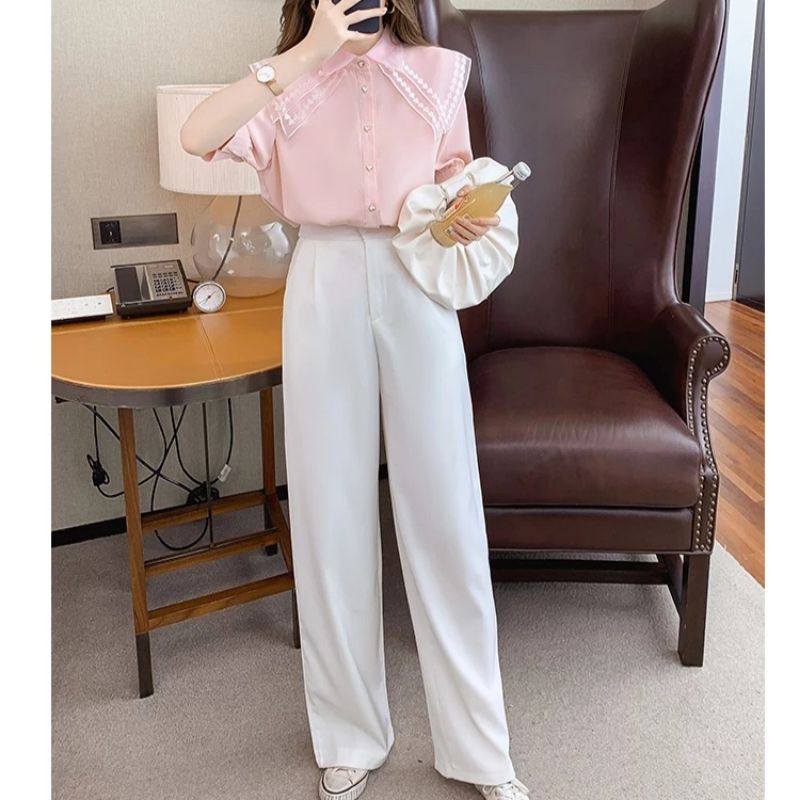 MDLV ~ 2170# Marilia Double Collar Shirt Atasan Blouse Korea Fashion Import