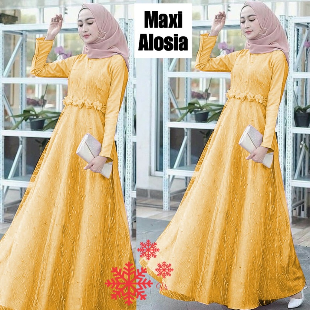 GAMIS BRUKAT MUTIARA MAXI ALOSIA / GAMIS PESTA / GAMIS MUSLIM KEKINIAN / GAMIS TERBARU PREMIUM