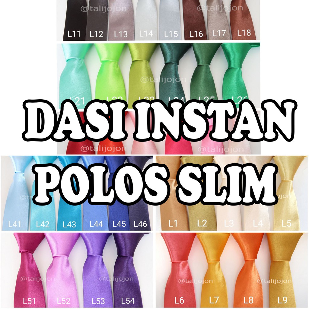 Dasi Instan Dasi Pria Dasi Panjang Polos Ukuran Slim 2inc Bahan 100% Silk Import Warna Lengkap