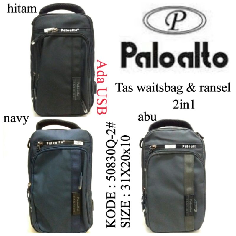 TAS COWOK PALOALTO 2IN1 WARNA NAVY ABU HITAM 50830Q-2 BISA MODEL RANSEL DAN WAISTBAG TERMURAH