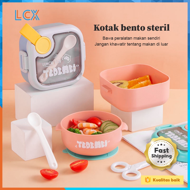 LCX Portabel Double-Layers Lunch Box kotak Makan Tahan Bocor Tempat Makan Lunch Box set Kotak Bekal VS-79