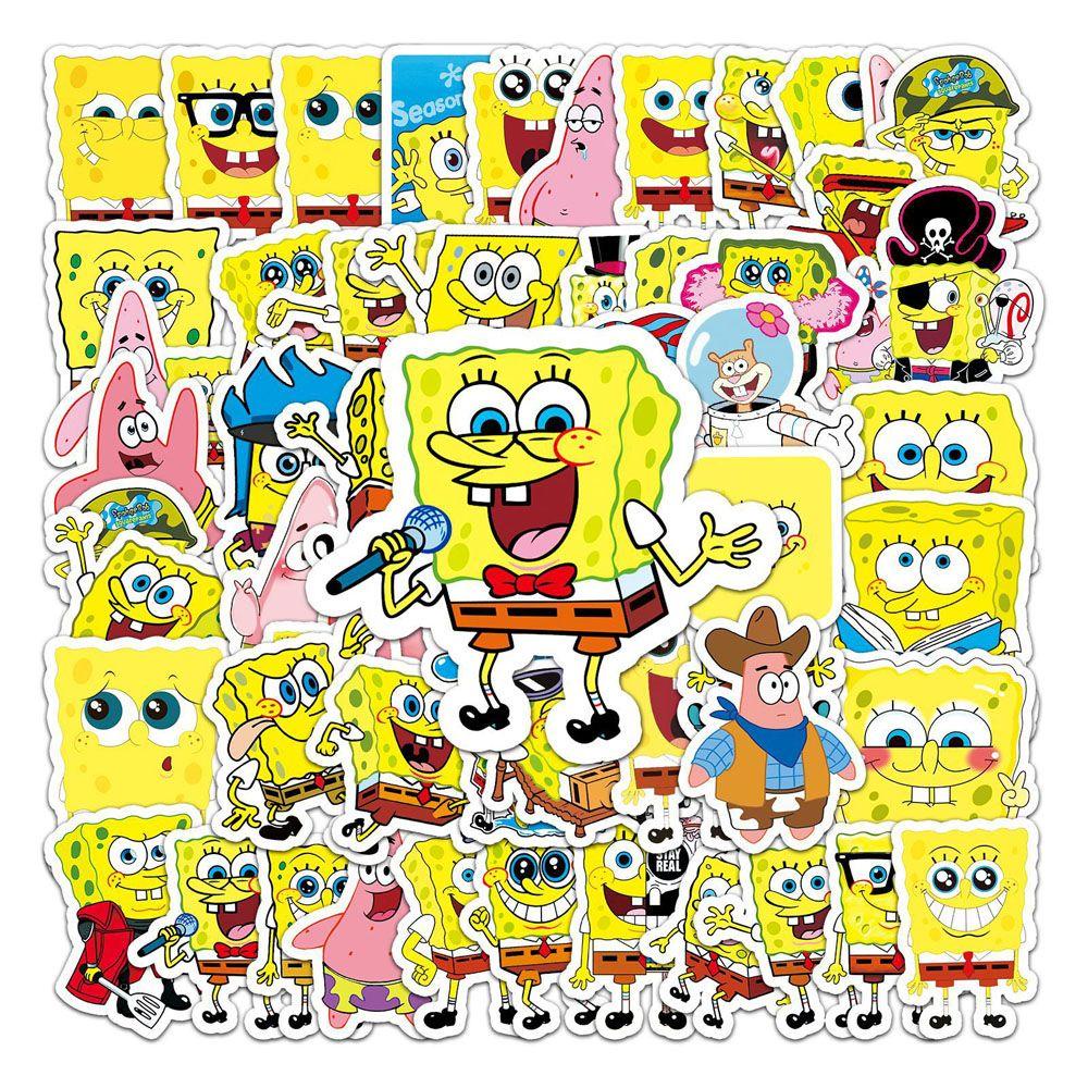 Lanfy SpongeBob SquarePants Stiker Mini DIY Kawaii Gitar Laptop Motor Diary Decals Perlengkapan Kantor Sekolah Koper Graffiti Stiker