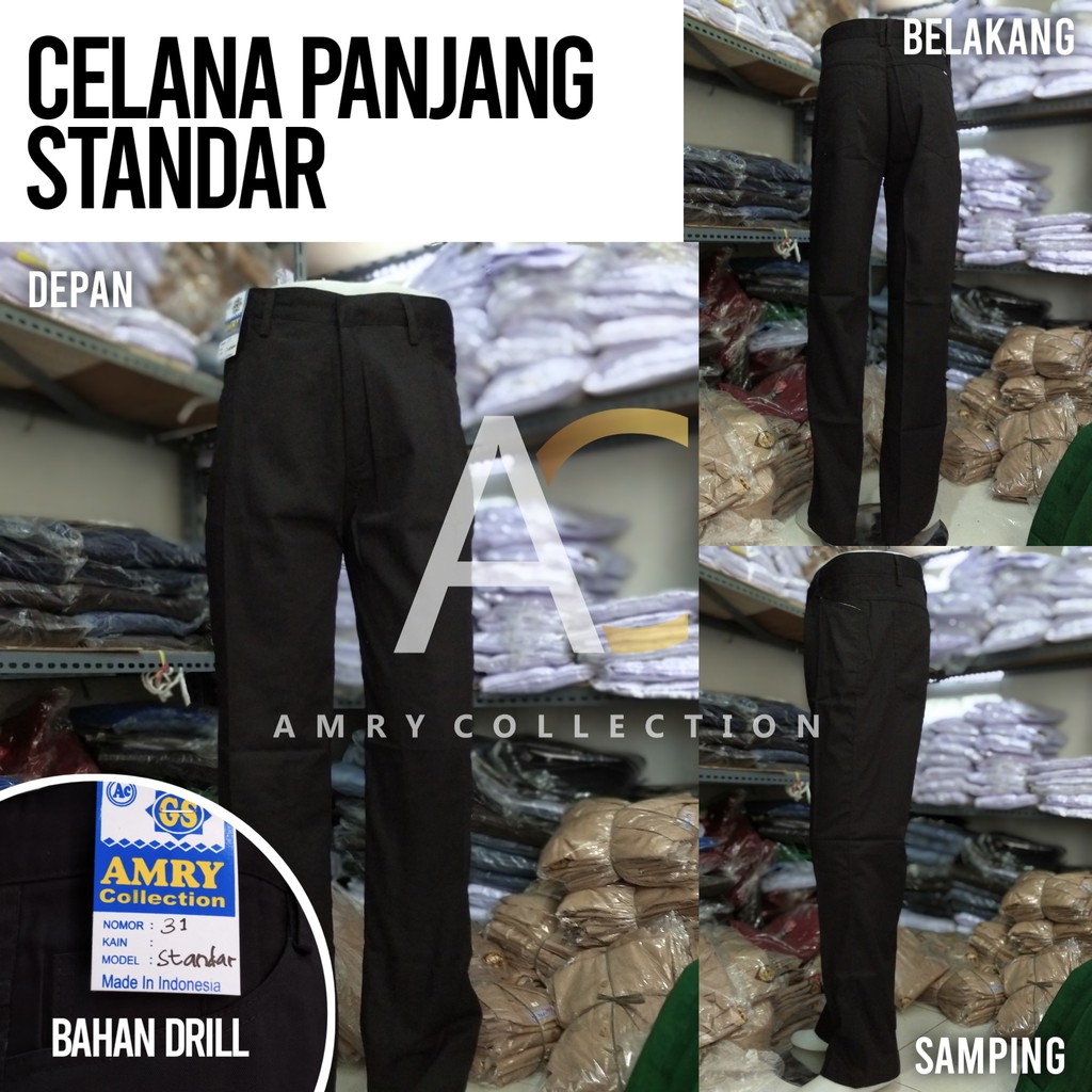 Celana panjang SMP SMA Saku Levis Standar Hitam Putih Cokelat Pramuka Bahan Drill