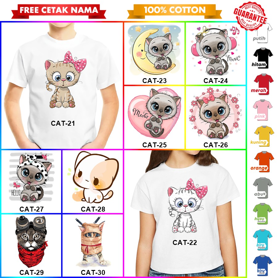 [FREE NAMA!!] Baju Kaos ANAK DAN DEWASA CAT KUCING MEONG BANYAK MOTIF