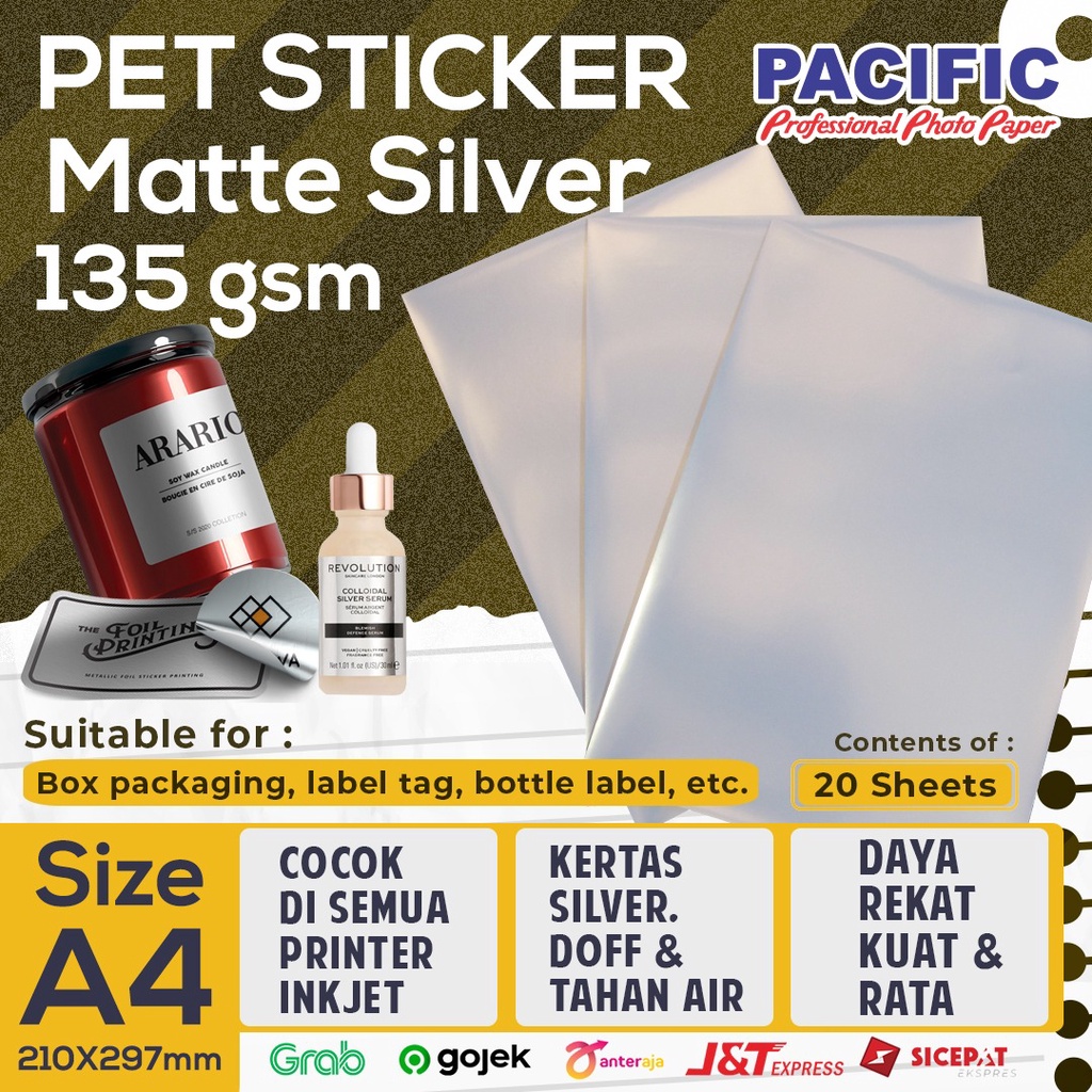 

Kertas Stiker Matte Silver / Sticker Paper Vinyl Inkjet 135 gsm