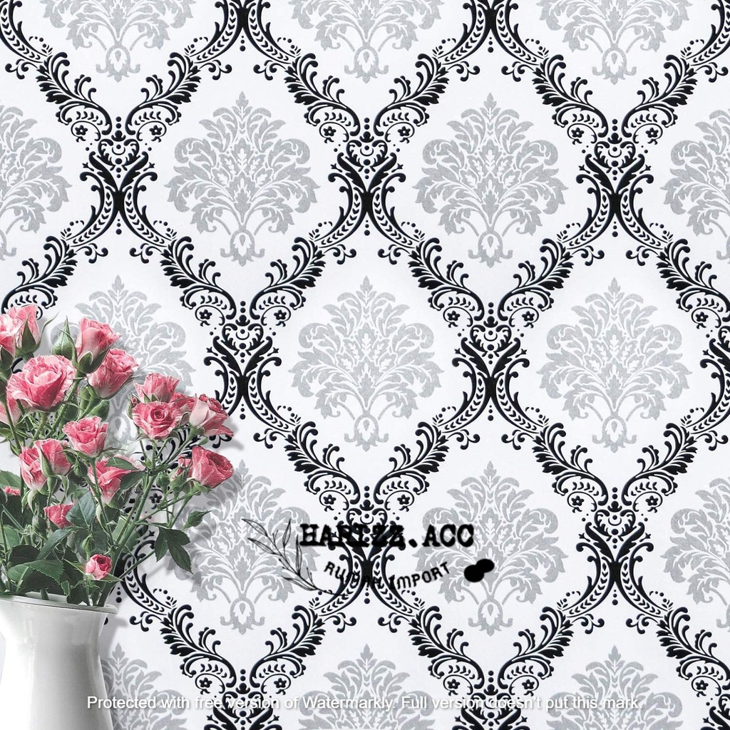 Wallpaper stiker motif batik silver hitam