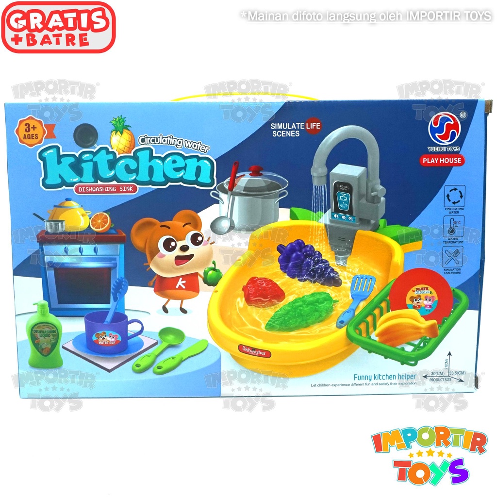 Mainan Anak Kitchen Sink Tempat Cuci Piring Anak dgn Air dan Aneka Buah Piring dll Wash