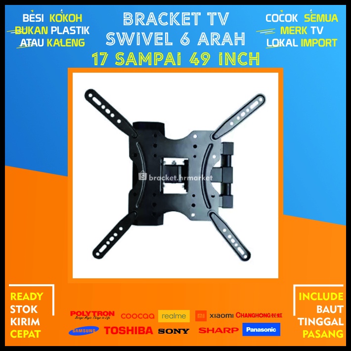 Bracket TV LED LCD 50 43 32 40 42 49 24 21 29 17 14 Inch Dijamin Cocok 14 - 50 In 6 Arah Universal Breket TV Briket TV Braket TV Gantungan TV Tembok Tempelan TV Dinding HR1 Taffware X400