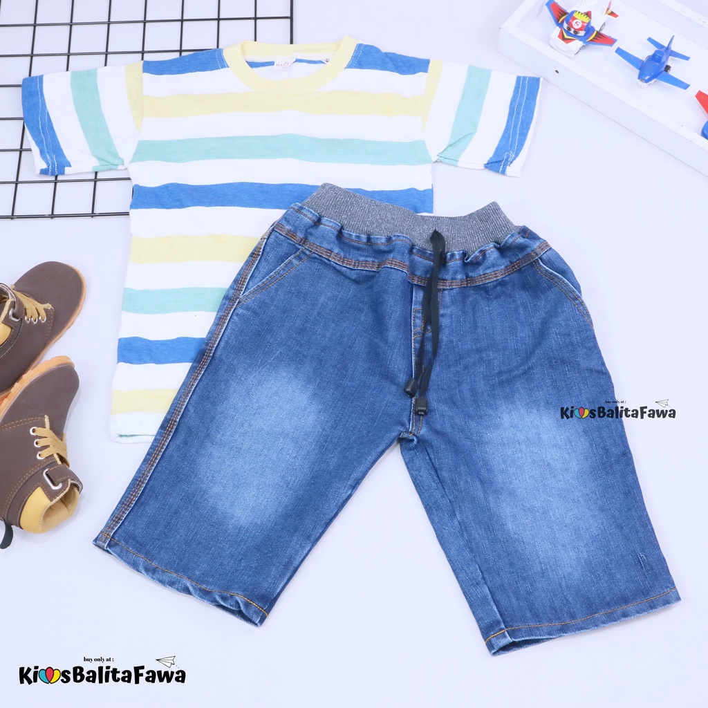 Setelan Salur Jeans uk 5-6 Tahun / Kaos Anak Cowok Celana Jeans Pendek Baju Anak Cowo Murah Pakaian