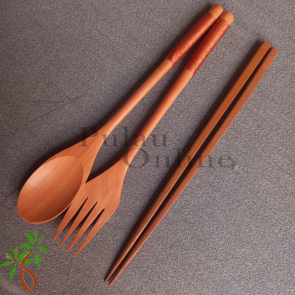 Sendok Sumpit Kayu Korea / Sujeo Set / Long Spoon Wooden Cutlery