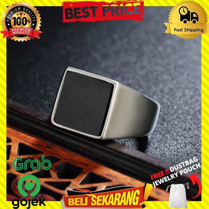 CINCIN PRIA TITANIUM BATU BLACK ONYX KOTAK SILVER PERAK HITAM ORI C322 - 7
