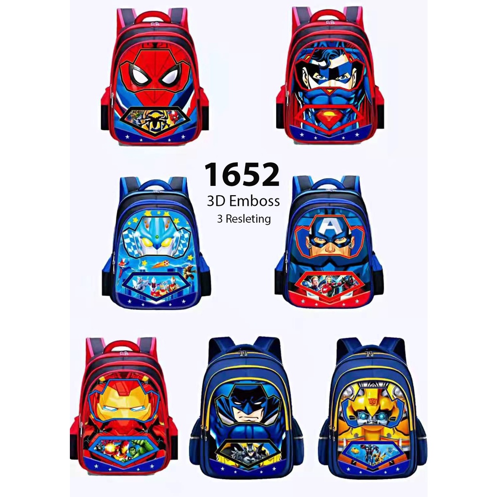 Tas Sekolah TK-SD Ransel Anak Laki-Laki Karakter Timbul Tas Marvel Superhero Import 3D Emboss