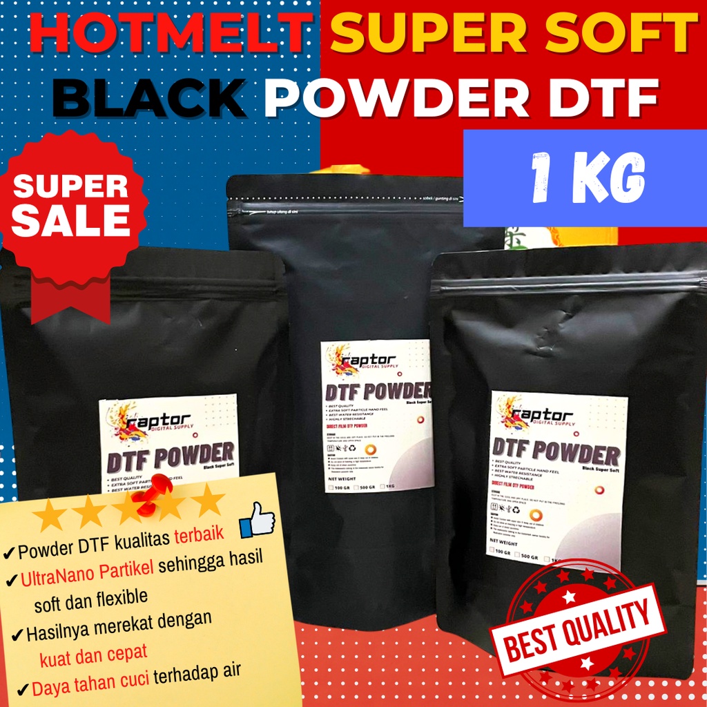 

HOT MELT TPU ADHESIVE SUPER SOFT DTF BLACK / POWDER DTF HITAM 1 KG