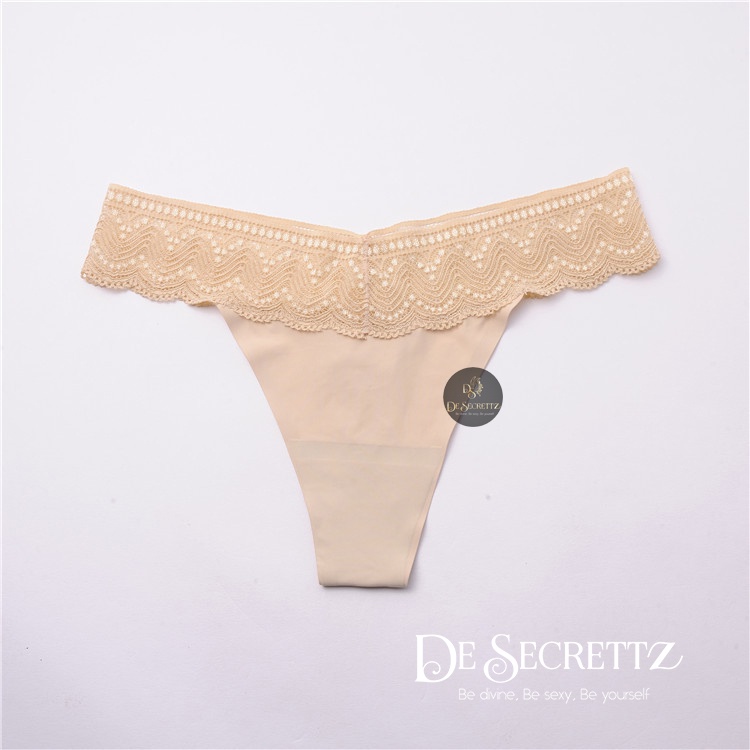 DeSecrettz PANTIES #037 Celana Dalam Wanita, Sexy Lace Seamless Ice Silk Low Waist Thong T