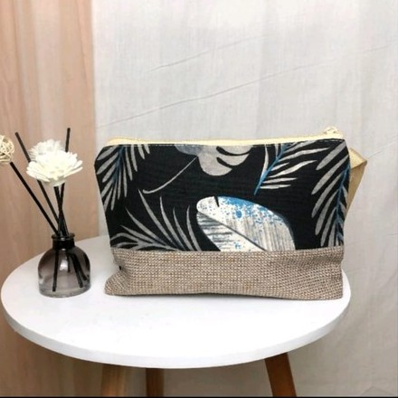 souvenir dompet pouch kanvas motif kombinasi polos / tekstur sofenir terlaris tahun ini