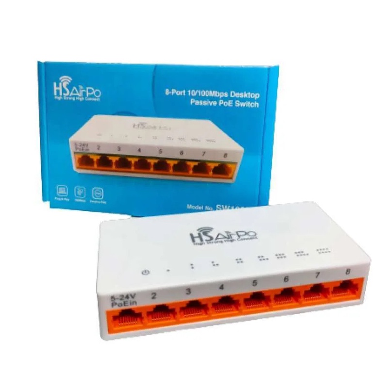 Switch/Hub HSAirpo SW108P 10/100MBPS 8 PORT - PoE Support