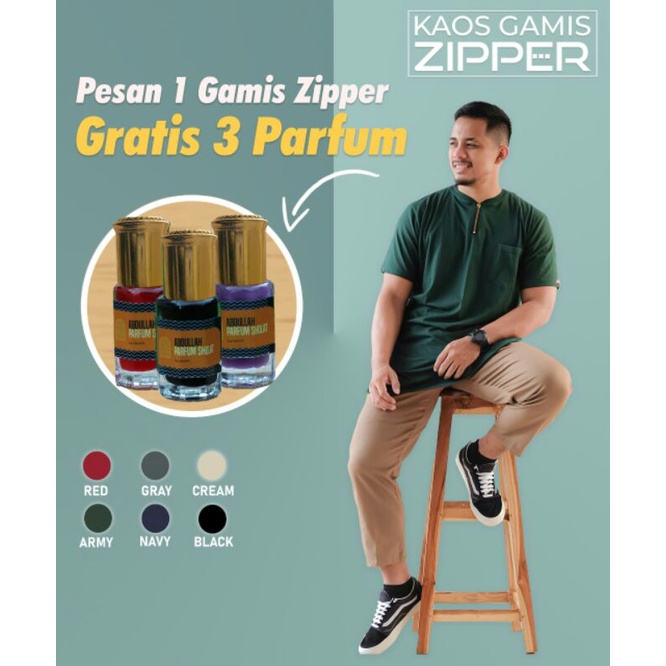 [Bonus  Peci/Parfum ] Kaos Gamis Pria Ahad Zipper Original