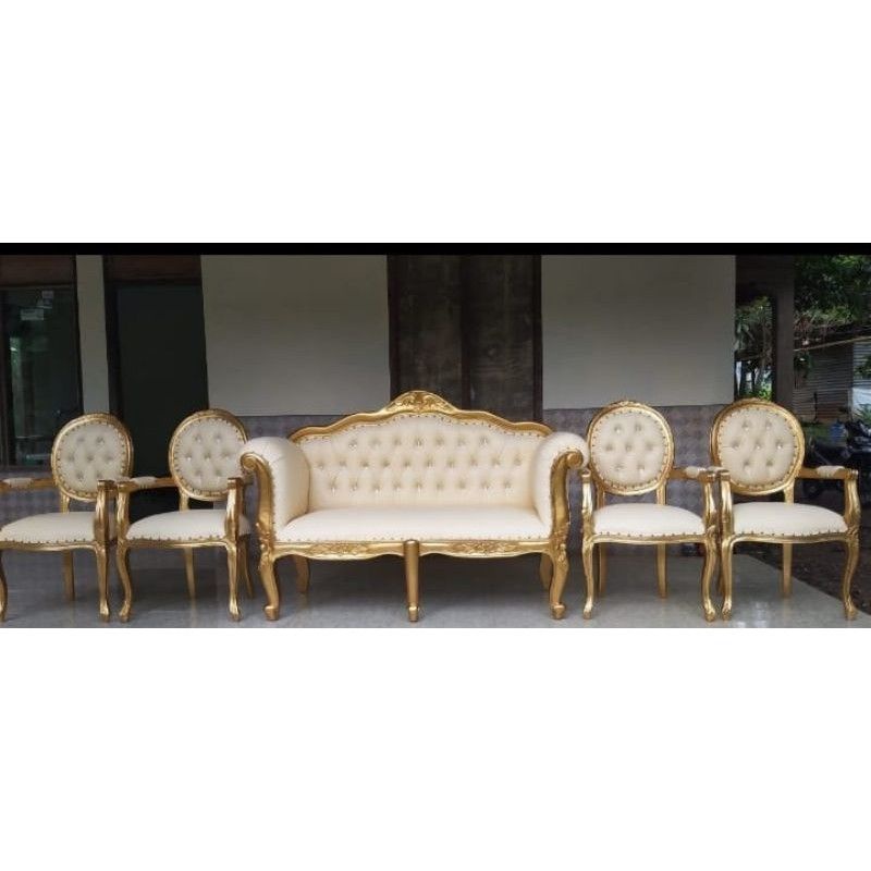 kursi pelaminan kayu jati kain oscar