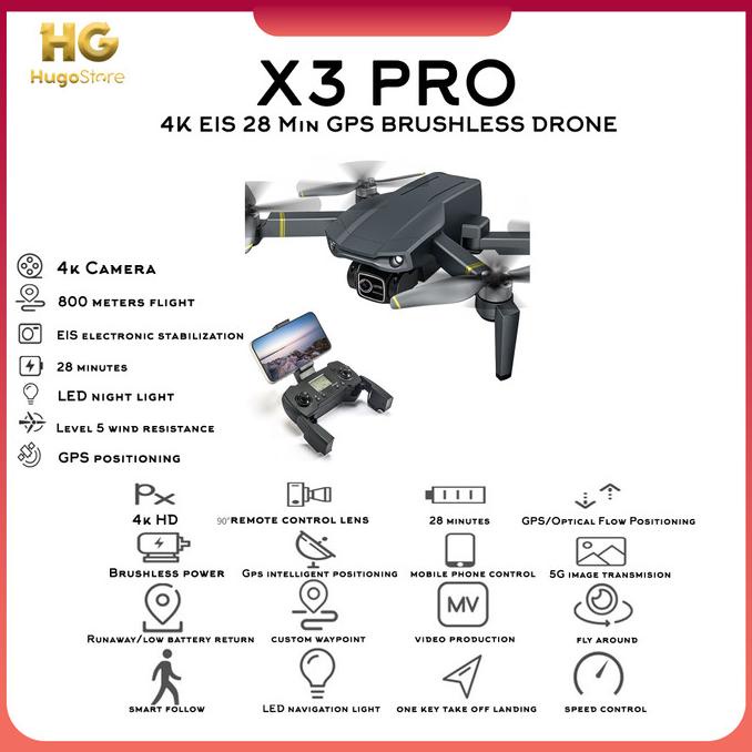 [ Promo ] X3 Pro 4K Eis 28 Min Gps Brushless Drone - Drone Kamera Dan Aksesoris