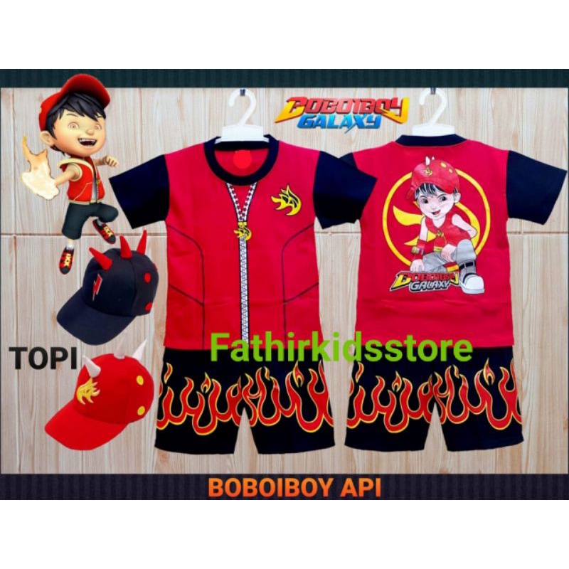 KOSTUM SETELAN ANAK DAN  BOBOI API, PETIR, AIR , MOTIF LEVIS DAN TOPI