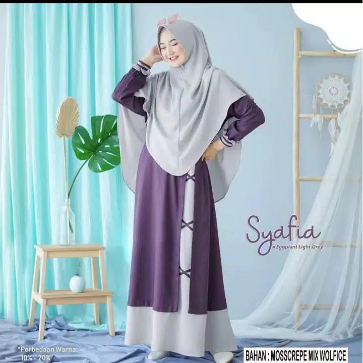 Gamis Dress Muslim Syari - Gamis Syar'i Syafia gamis set Syari GRATIS Hijab / khimar - gamis Syafia