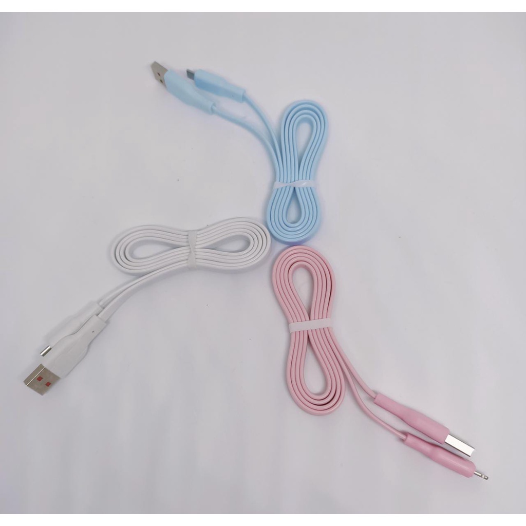 Kabel data 3A Macaron Warni MicroUSB Type-C Lightning murah