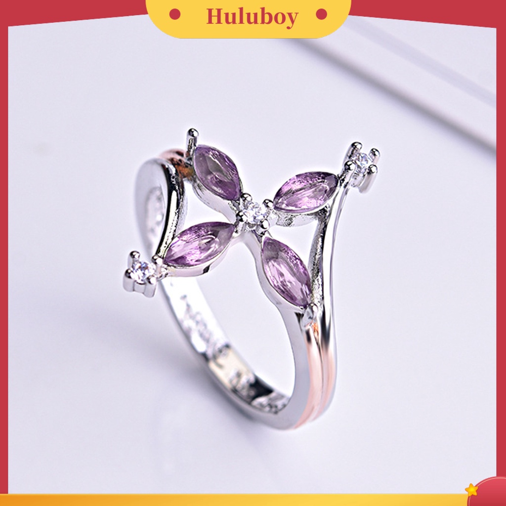 Hu Hu Hu Hu Hu Alat Bantu Pasang Kacamata♡ Cincin Wanita Bahan Tembaga Hias Amethyst Imitasi Warna Ganda Untuk Hadiah Valentinepesta
