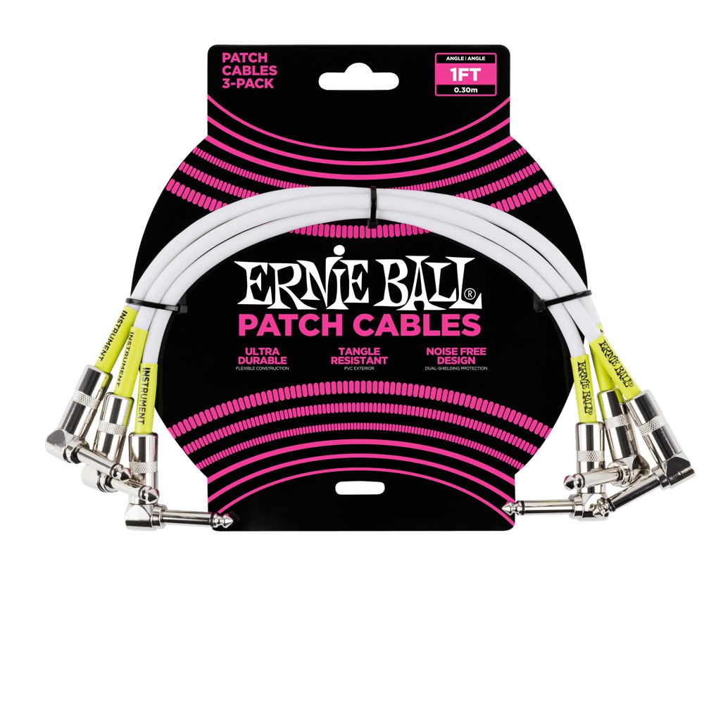 Ernie Ball 1 Angle  Angle Patch Cable 3Pack  White P06055