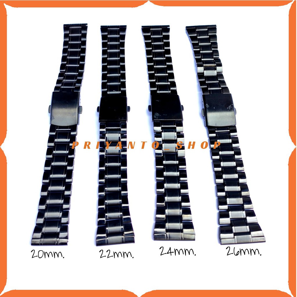 Tali Strap Watch Jam Rantai Rante Thick Stainless Steel Expedition 20 22 24 26MM HITAM