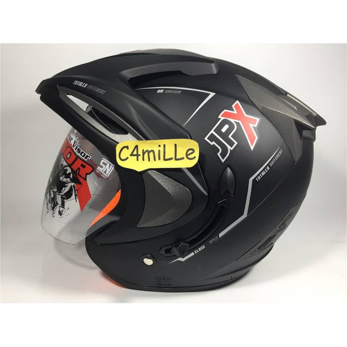 Helm JPX Double visor hitam dop / Black dop