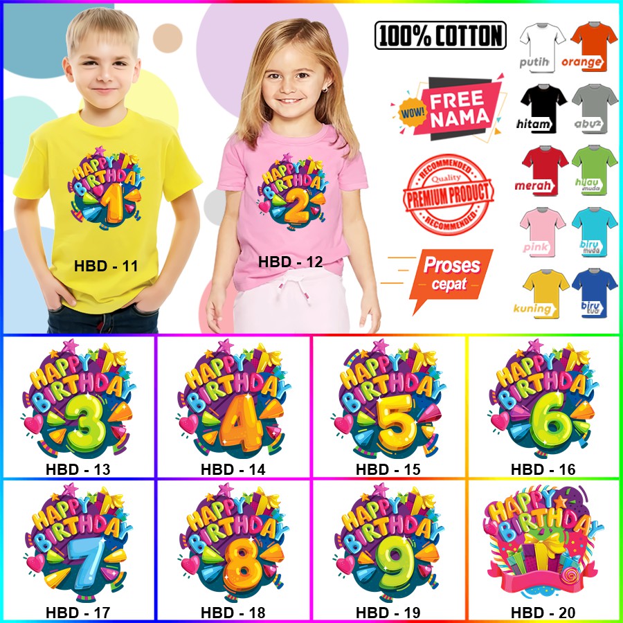 Baju Kaos ANAK DAN DEWASA HAPPY BIRTHDAY ULANG TAHUN COUPLE (FREE NAMA)