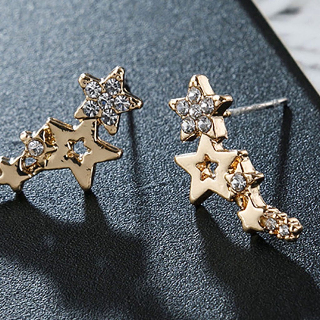 Hu Hu Hu Hu Hu Alat Bantu Pasang Kacamata♡ 1 Pasang Anting Stud Bentuk Bintang Aksen Berlian Imitasi Tahan Lama Untuk Wanita