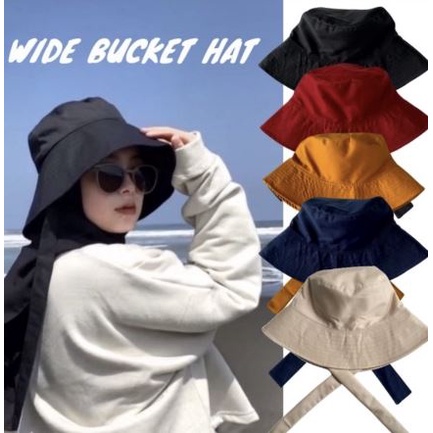 WIDE BUCKET HAT selebgram aksen tali /Topi Rimba polos topi wanita terlaris DRILL