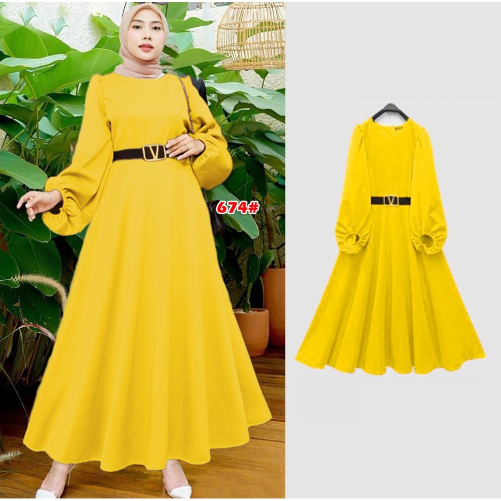 Jessicacollectionn 674# Dress maxi fashion wanita scuba +FREE BELT V