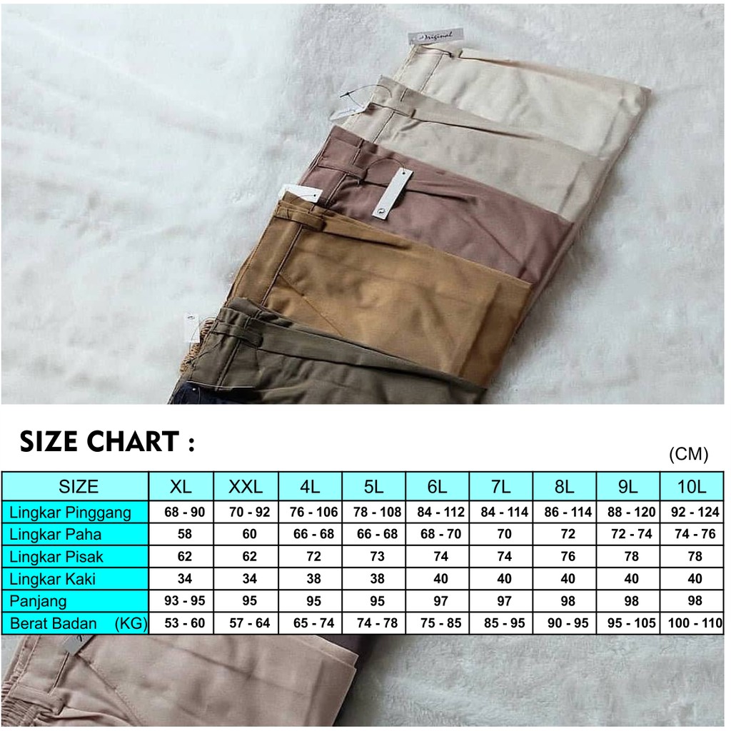 WHITE/PUTIH - Baggy Pants Jumbo Premiun American Drill Impor - XL, XXL, 4L, 5L, 6L, 7L, 8L, 9L, 10L