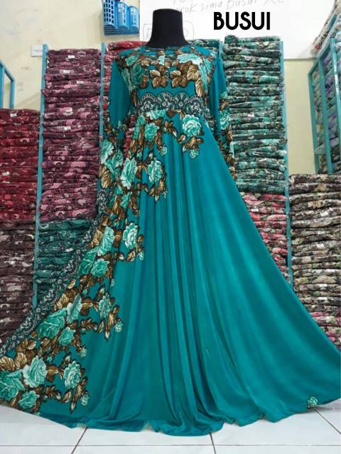Gamis jersey mayung motif shabby  fit to XL busui resleting depan